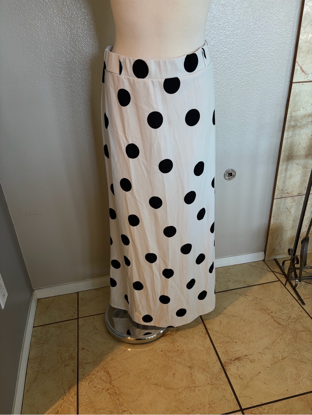 White Maxi Skirt with Black Polka Dots